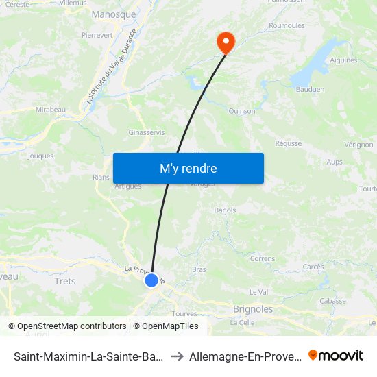 Saint-Maximin-La-Sainte-Baume to Allemagne-En-Provence map