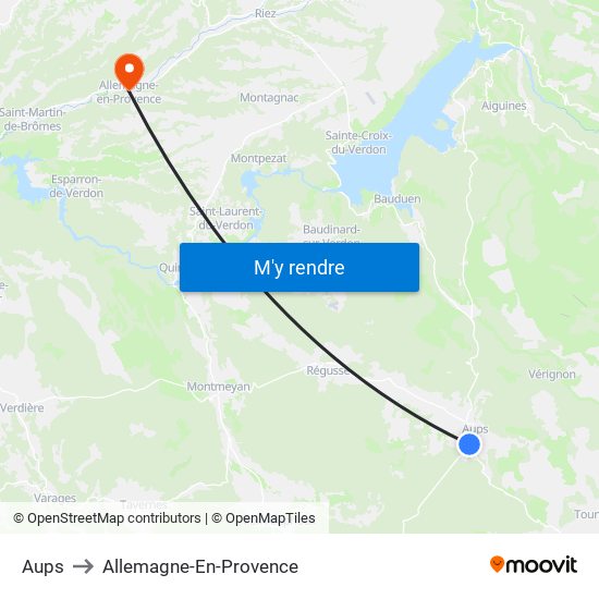 Aups to Allemagne-En-Provence map
