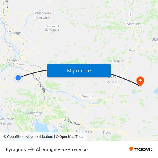 Eyragues to Allemagne-En-Provence map