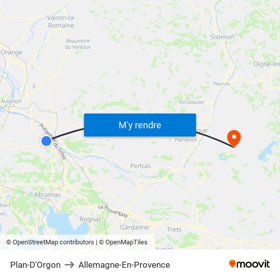 Plan-D'Orgon to Allemagne-En-Provence map