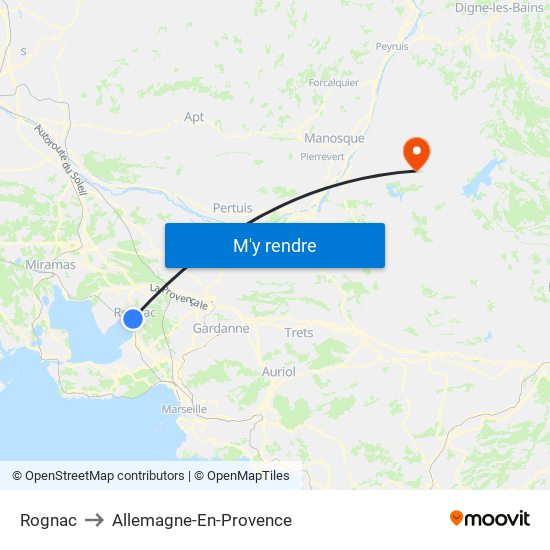 Rognac to Allemagne-En-Provence map