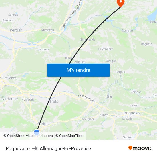 Roquevaire to Allemagne-En-Provence map