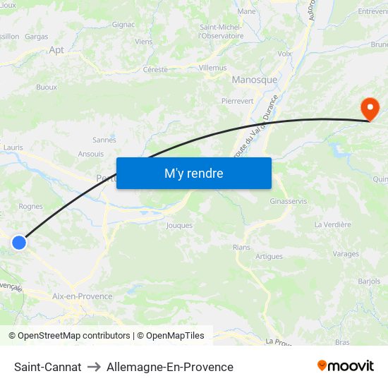 Saint-Cannat to Allemagne-En-Provence map