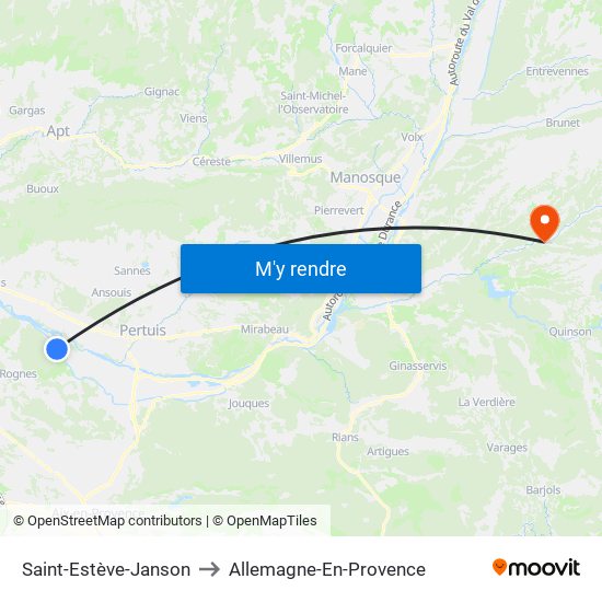 Saint-Estève-Janson to Allemagne-En-Provence map