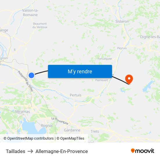 Taillades to Allemagne-En-Provence map