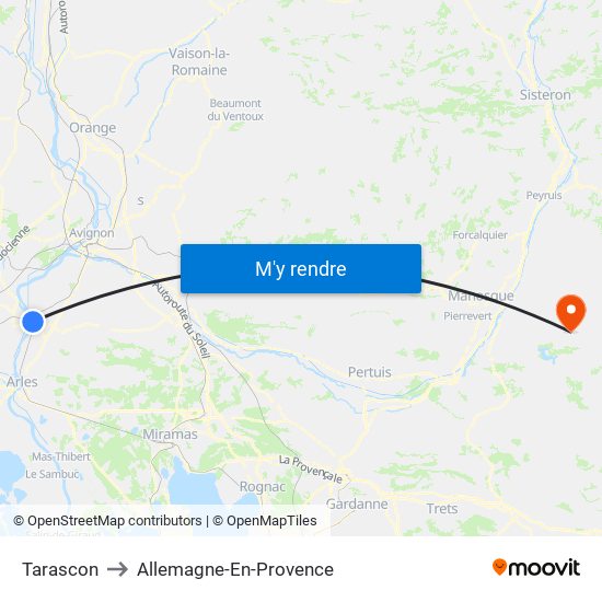 Tarascon to Allemagne-En-Provence map