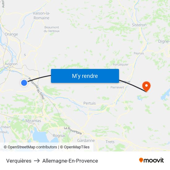 Verquières to Allemagne-En-Provence map