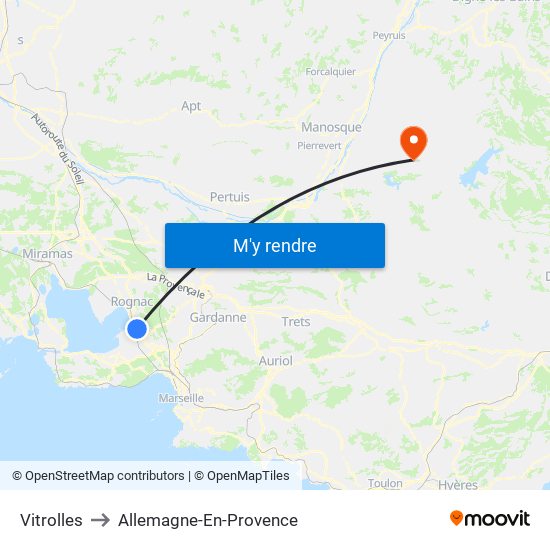 Vitrolles to Allemagne-En-Provence map