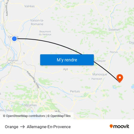 Orange to Allemagne-En-Provence map