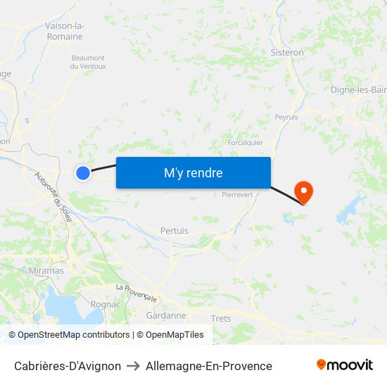 Cabrières-D'Avignon to Allemagne-En-Provence map