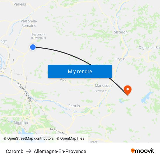 Caromb to Allemagne-En-Provence map