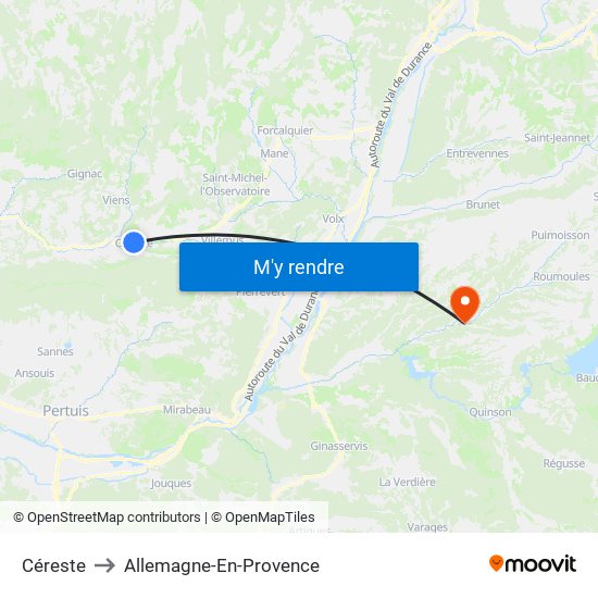 Céreste to Allemagne-En-Provence map