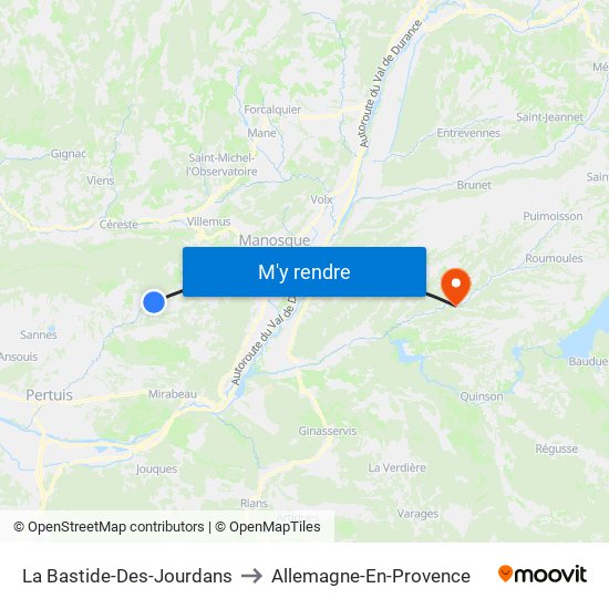 La Bastide-Des-Jourdans to Allemagne-En-Provence map