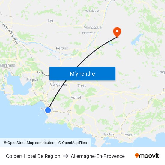 Colbert Hotel De Region to Allemagne-En-Provence map