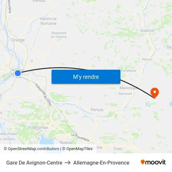 Gare De Avignon-Centre to Allemagne-En-Provence map