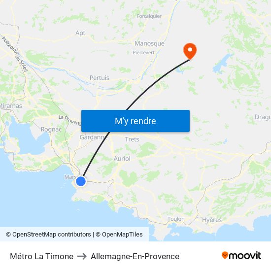 Métro La Timone to Allemagne-En-Provence map
