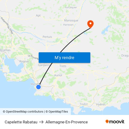 Capelette Rabatau to Allemagne-En-Provence map