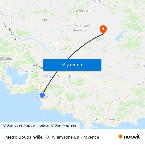 Métro Bougainville to Allemagne-En-Provence map