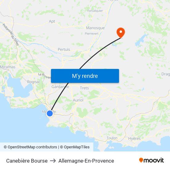 Canebière Bourse to Allemagne-En-Provence map