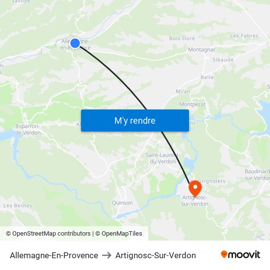 Allemagne-En-Provence to Artignosc-Sur-Verdon map