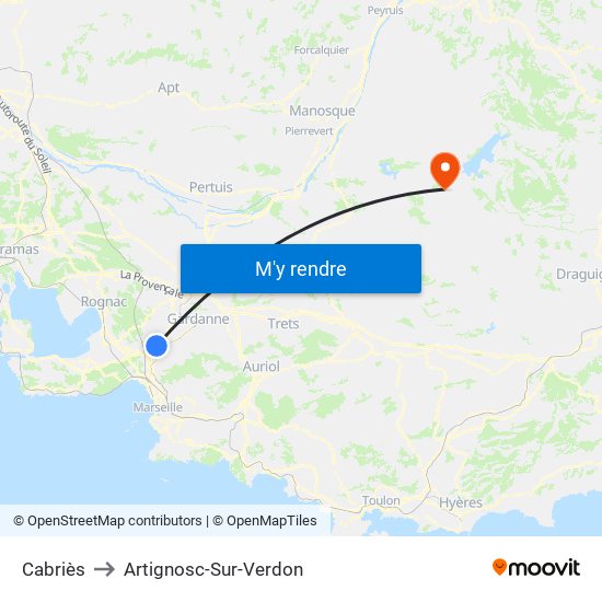 Cabriès to Artignosc-Sur-Verdon map