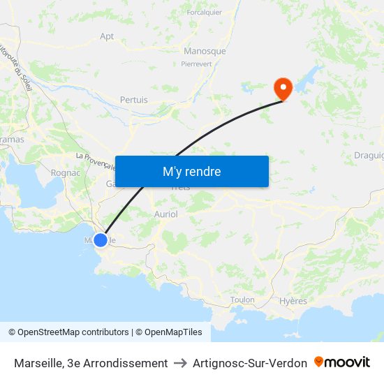 Marseille, 3e Arrondissement to Artignosc-Sur-Verdon map