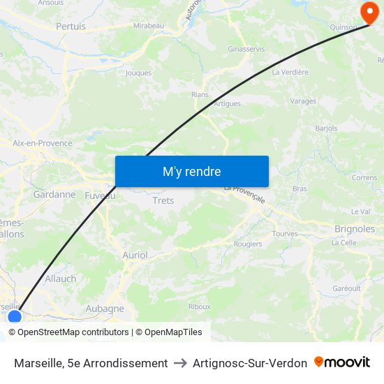 Marseille, 5e Arrondissement to Artignosc-Sur-Verdon map