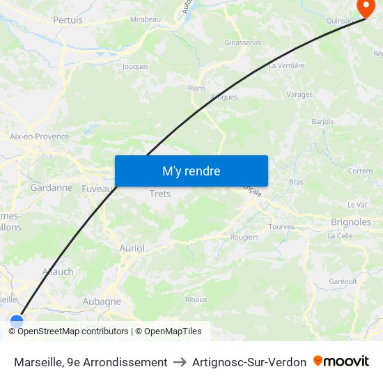 Marseille, 9e Arrondissement to Artignosc-Sur-Verdon map