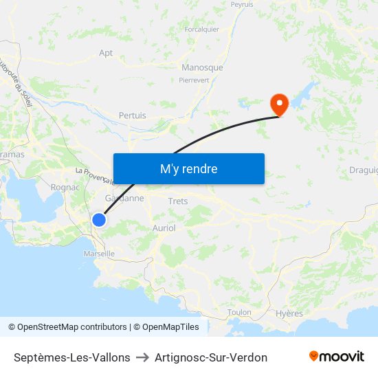 Septèmes-Les-Vallons to Artignosc-Sur-Verdon map