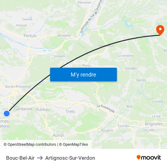 Bouc-Bel-Air to Artignosc-Sur-Verdon map