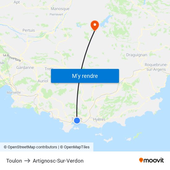 Toulon to Artignosc-Sur-Verdon map