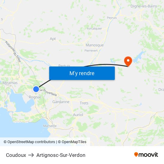 Coudoux to Artignosc-Sur-Verdon map