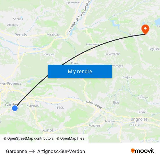 Gardanne to Artignosc-Sur-Verdon map