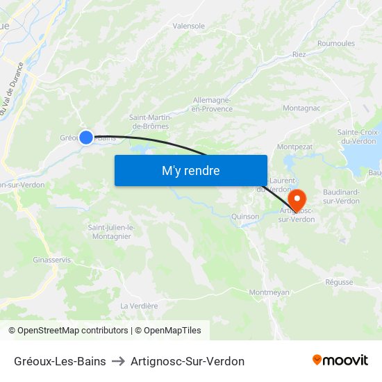Gréoux-Les-Bains to Artignosc-Sur-Verdon map