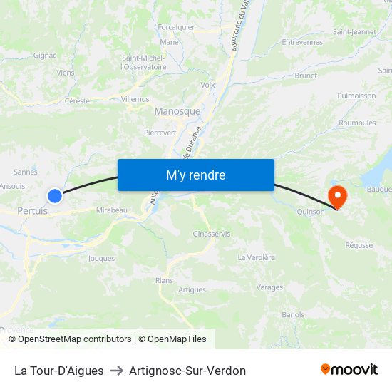 La Tour-D'Aigues to Artignosc-Sur-Verdon map