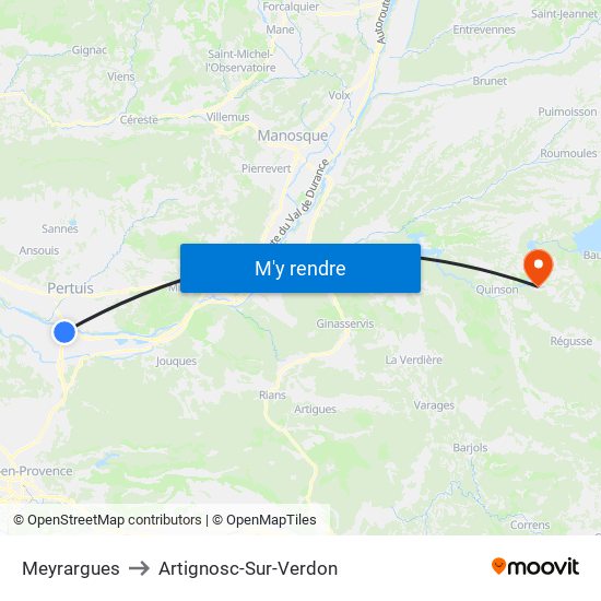 Meyrargues to Artignosc-Sur-Verdon map
