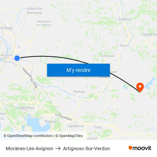 Morières-Lès-Avignon to Artignosc-Sur-Verdon map