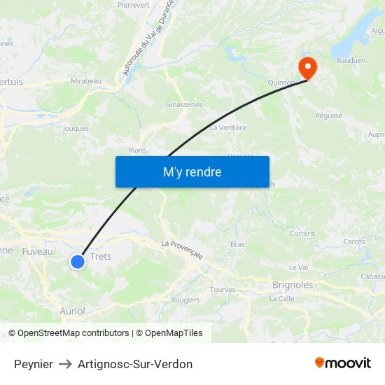 Peynier to Artignosc-Sur-Verdon map