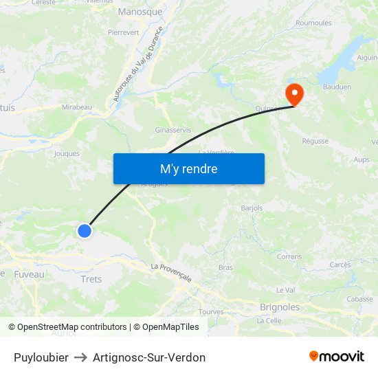 Puyloubier to Artignosc-Sur-Verdon map