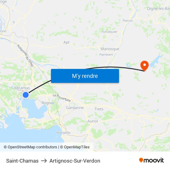 Saint-Chamas to Artignosc-Sur-Verdon map