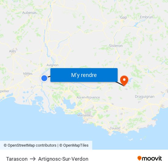 Tarascon to Artignosc-Sur-Verdon map