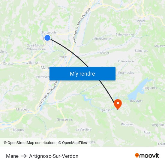 Mane to Artignosc-Sur-Verdon map