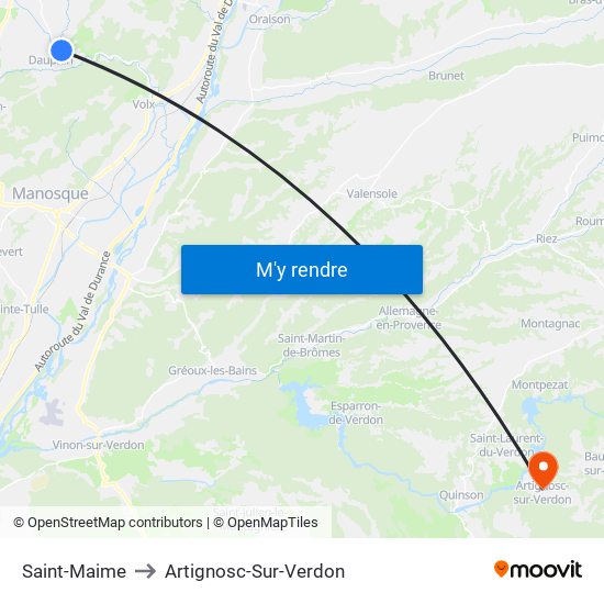 Saint-Maime to Artignosc-Sur-Verdon map