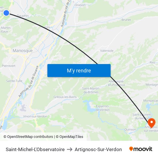 Saint-Michel-L'Observatoire to Artignosc-Sur-Verdon map