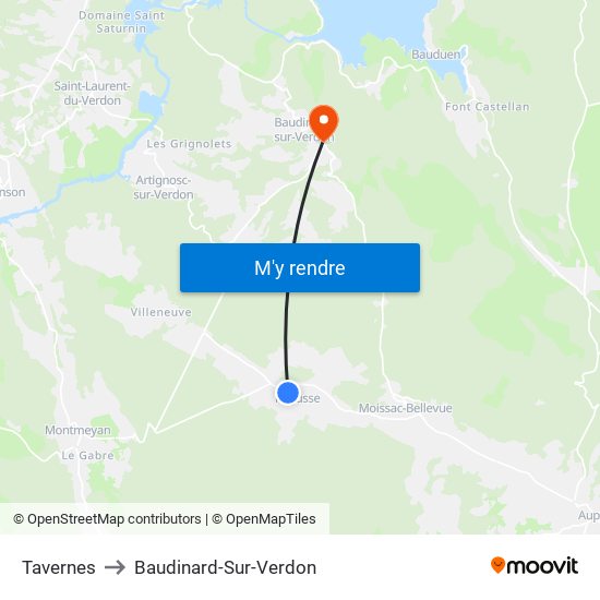 Tavernes to Baudinard-Sur-Verdon map
