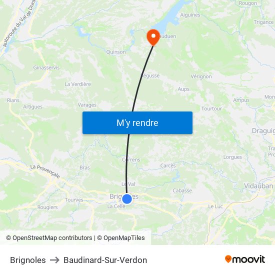 Brignoles to Baudinard-Sur-Verdon map