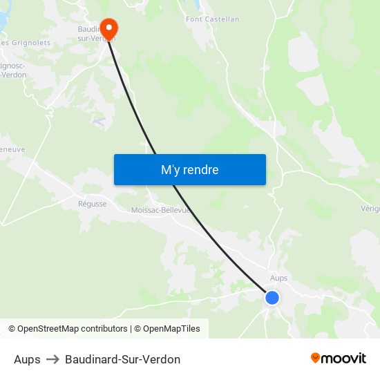 Aups to Baudinard-Sur-Verdon map