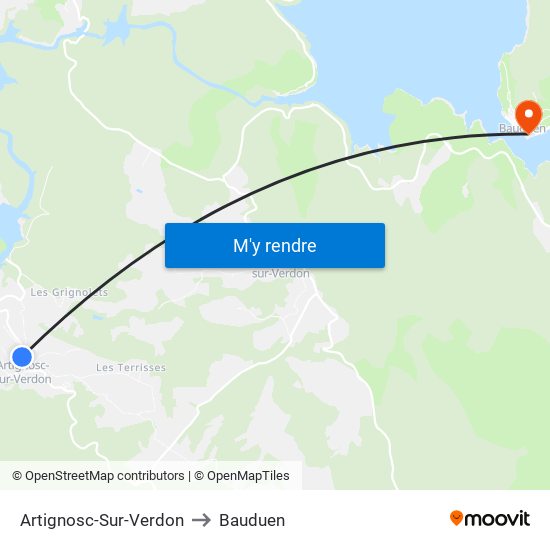 Artignosc-Sur-Verdon to Bauduen map