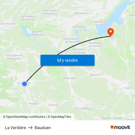 La Verdière to Bauduen map