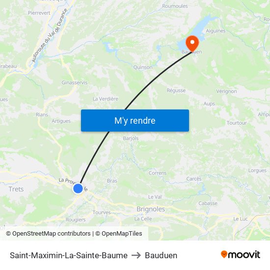 Saint-Maximin-La-Sainte-Baume to Bauduen map